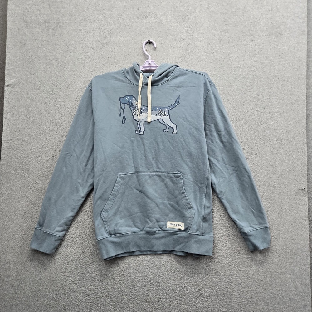 Life Is Good Men Hoodie L Blue Snowscape Dog Simply True Fleece Pullover